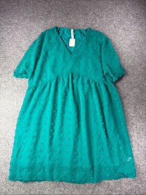 Zenana Outfitters Teal Green V-Neck Babydoll Dress